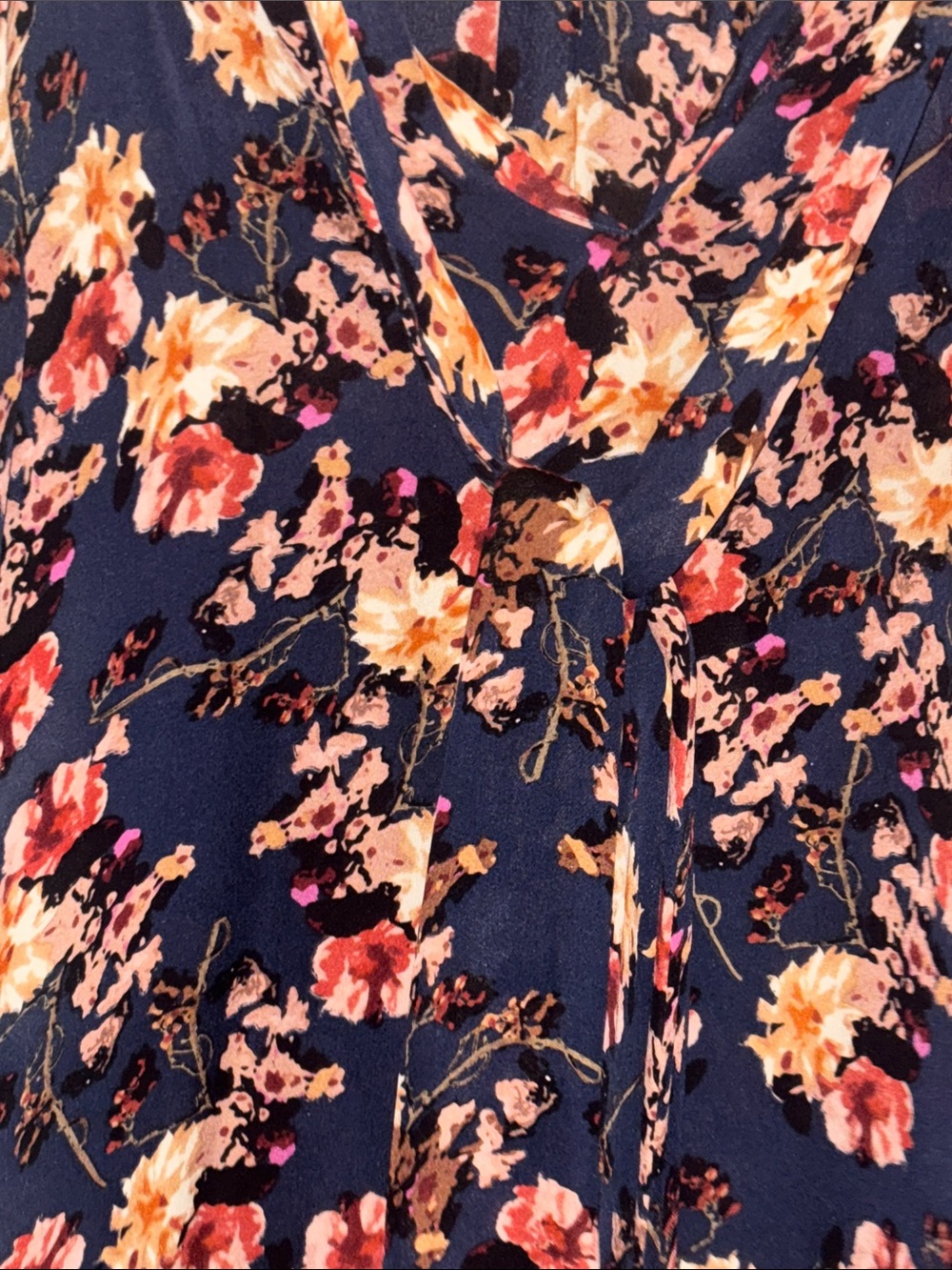 Gemma Silk Tie-Neck Floral Long-Sleeve Blouse in Navy and Assorted Colors - Picture 4 of 4